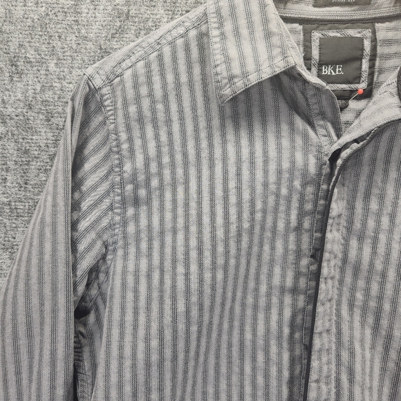 Buckle BKE Shirt Mens Medium Slim Fit Gray Black Striped Long Sleeve Button Up - Picture 3 of 10